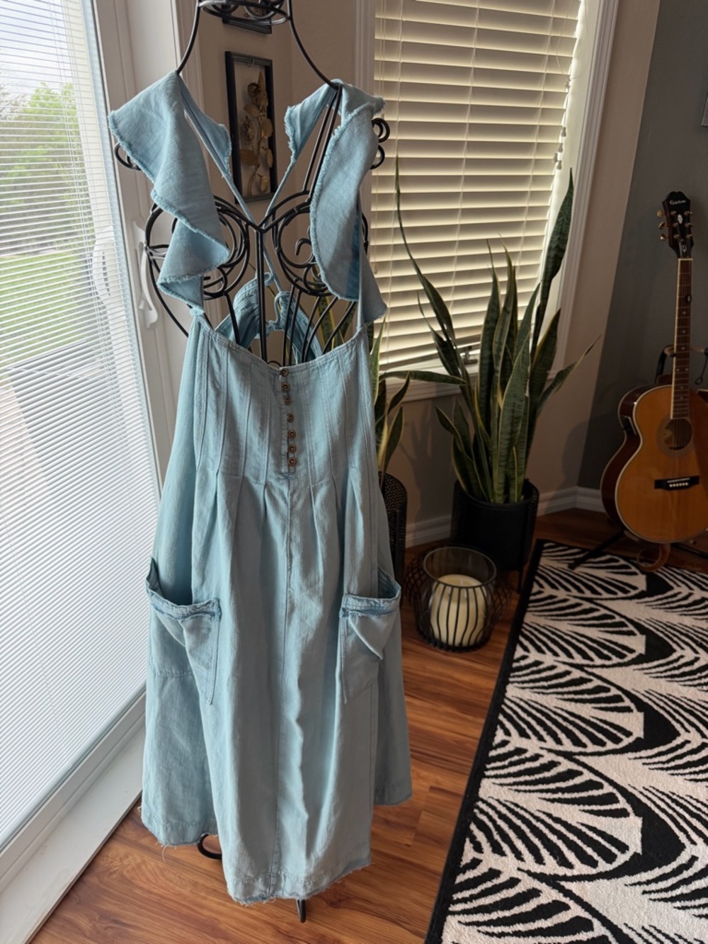 Pilcro by Anthropologie Light Blue Ruffle-Back Midi Dress